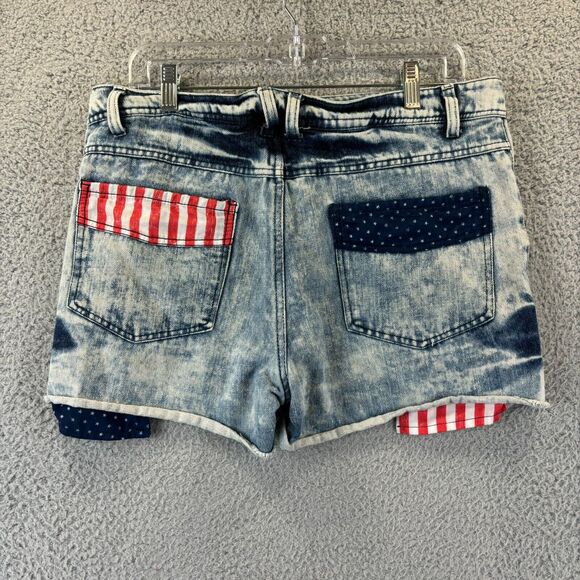 VTG Seventeen Jean Shorts Sz 11 Patriotic Distressed Cut Off Denim Blue Striped - Picture 9 of 12